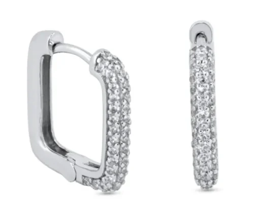 BOUCLES HUGGIES CARRÉES EN ARGENT RHODIÉ SERTIES DE CUBIQUES ZIRCONIAS