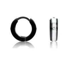 BOUCLES HUGGIES EN ACIER/PVD NOIR 2 TONS SERTIES DE CUBIQUES ZIRCONIAS
