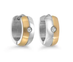 BOUCLES HUGGIES EN ACIER/PVD OR 2 TONS SERTIES DE CUBIQUES ZIRCONIAS
