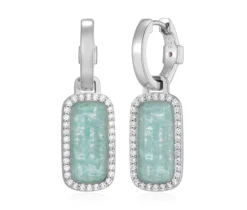 BOUCLES HUGGIES EN ARGENT RHODIÉ SERTIS DpiAMAZONITE ET DE CUBIQUES ZIRCONIAS