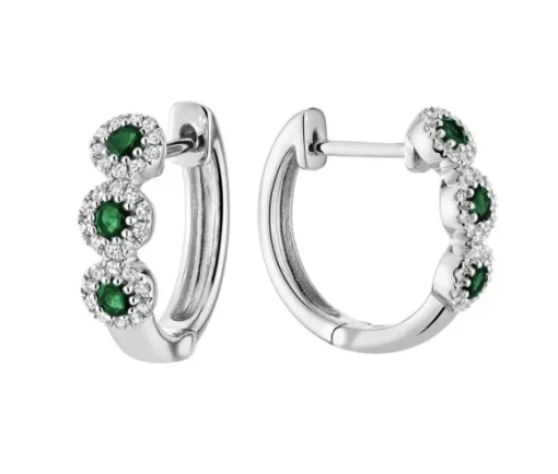 BOUCLES HUGGIES EN OE BLANC SERTIES DE SAPHIRS, RUBIS OU ÉMERAUDES ET DIAMANTS