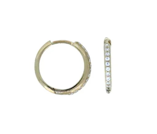 BOUCLES HUGGIES EN OR JAUNE OU BLANC FINIES ROND SERTIES DE CUBIQUES ZIRCONIAS