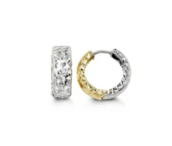 BOUCLES HUGGIES EN OR 10K 2 TONS TAILLE DIAMANT
