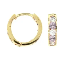 BOUCLES HUGGIES EN OR 10K SERTIES DE CUBIQUES ZIRCONIAS LILAS PÂLES ET BLANCS