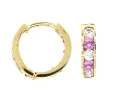 BOUCLES HUGGIES EN OR 10K SERTIES DE CUBIQUES ZIRCONIAS ROSES ET BLANCS