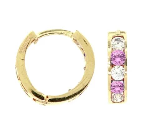 BOUCLES HUGGIES EN OR 10K SERTIES DE CUBIQUES ZIRCONIAS ROSES ET BLANCS