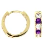 BOUCLES HUGGIES EN OR 10K SERTIES DE CUBIQUES ZIRCONIAS VIOLETS ET BLANCS