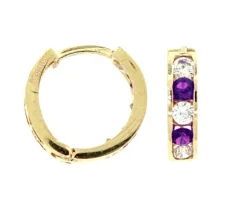 BOUCLES HUGGIES EN OR 10K SERTIES DE CUBIQUES ZIRCONIAS VIOLETS ET BLANCS