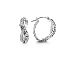 BOUCLES HUGGIES INFINI EN OR BLANC SERTIES DE CUBIQUES ZIRCONIAS