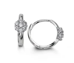 BOUCLES HUGGIES 14K BL. FLEUR CZ 10MM