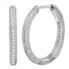 BOUCLES HUGGIES OVALES EN ARGENT RHODIÉ SERTIES DE CUBIQUES ZIRCONIAS