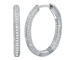 BOUCLES HUGGIES OVALES EN ARGENT RHODIÉ SERTIES DE CUBIQUES ZIRCONIAS