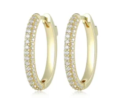 BOUCLES HUGGIES OVALES EN ARGENT/PVD OR SERTIES DE CUBIQUES ZIRCONIAS