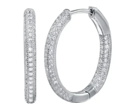 BOUCLES HUGGIES OVALES EN ARGENT RHODIÉ SERTIES DE CUBIQUES ZIRCONIAS