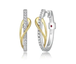 BOUCLES HUGGIES OVALES EN ARGENT RHODIÉ/PVD OR 2 TONS SERTIES CDE CUBIQUES ZIRCONIAS