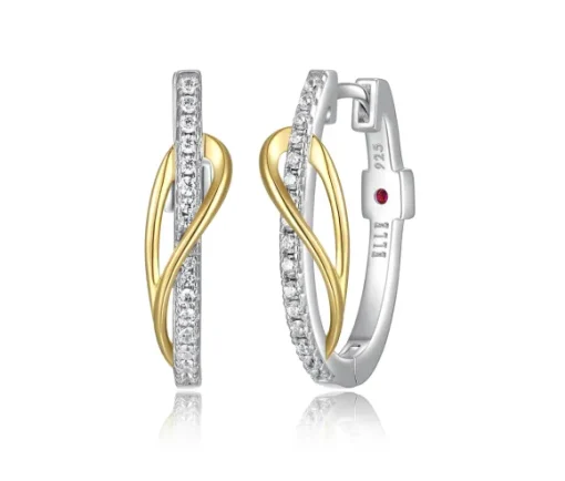 BOUCLES HUGGIES OVALES EN ARGENT RHODIÉ/PVD OR 2 TONS SERTIES CDE CUBIQUES ZIRCONIAS