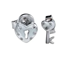 BOUCLES LA CLÉ DE TON COEUR EN ARGENT RHODIÉ SERTIES DE CUBIQUES ZIRCONIAS
