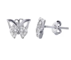 BOUCLES PAPILLONS EN ARGENT RHODIÉ SERTIES DE CUBIQUES ZIRCONIAS
