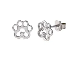 BOUCLES PATTE CHAT/CHIEN EN ARGENT RHODIÉ SERTIES DE CUBIQUES ZICONIAS