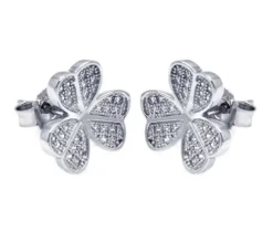 BOUCLES TRÈFLE EN ARGENT RHODIÉ SERTIES DE CUBIQUES ZIRCONIAS
