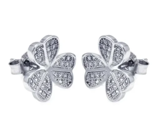 BOUCLES TRÈFLE EN ARGENT RHODIÉ SERTIES DE CUBIQUES ZIRCONIAS