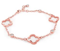 BRACELET AVEC TRÈFLES AJOURÉS EN ACIER SERTI DE CUBIQUES ZIRCONIAS