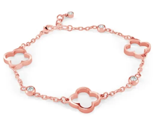 BRACELET AVEC TRÈFLES AJOURÉS EN ACIER SERTI DE CUBIQUES ZIRCONIAS