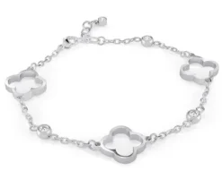 BRACELET AVEC TRÈFLES AJOURÉS EN ACIER SERTI DE CUBIQUES ZIRCONIAS