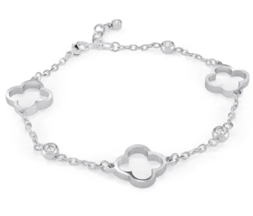 BRACELET AVEC TRÈFLES AJOURÉS EN ACIER SERTI DE CUBIQUES ZIRCONIAS