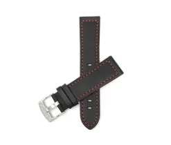 BRACELET DE MONTRE EN CUIR NOIR AVEC SURPIQÛRES DE COULEUR