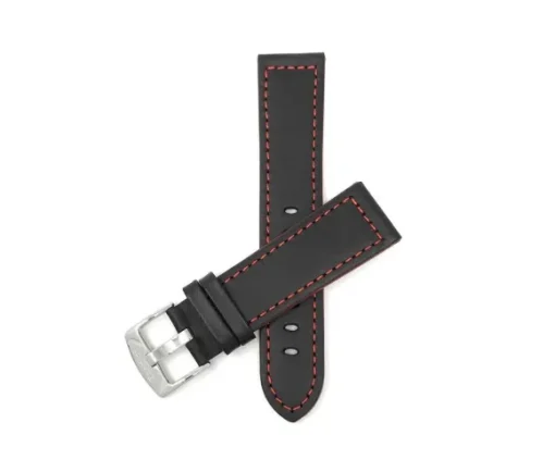BRACELET DE MONTRE EN CUIR NOIR AVEC SURPIQÛRES DE COULEUR