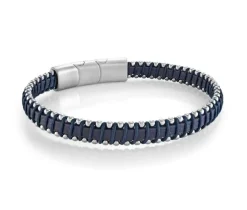 BRACELET EN ACIER CUIR BLEU FONCÉ ET CORDE TRESSÉE