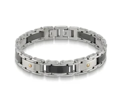 BRACELET EN ACIER ET CÉRAMIQUE NOIR AVEC ACCENT PVD OR