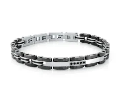 BRACELET EN ACIER ET CÉRAMIQUE NOIR SERTI DE CUBIQUES ZIRCONIAS NOIRS