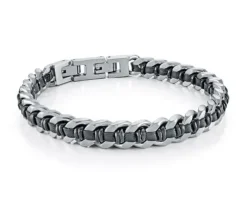 BRACELET EN ACIER ET CUIR TRESSÉ