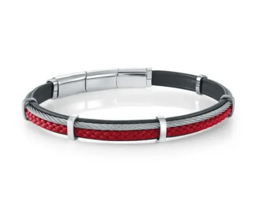 BRACELET EN ACIER/CUIR ET CORDE TRESSÉE