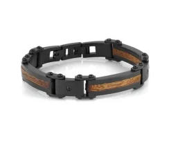 BRACELET EN ACIER/PVD NOIR ET BOIS