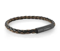 BRACELET EN ACIER/PVD NOIR, NYLON ET CUIR TRESSÉ