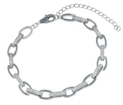 BRACELET EN ARGENT RHODIÉ ROLO OVAL SERTI DE CUBIQUES ZIRCONIAS