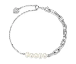 BRACELET EN ARGENT RHODIÉ ROLO/PAPERCLIP SERTI DE PERLE DpiEAU DOUCE ET DE CZ