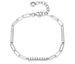 BRACELET EN ARGENT RHODIÉ PAPERCLIP ET BARRES SERTIES DE CUBIQUES ZIRCONIAS