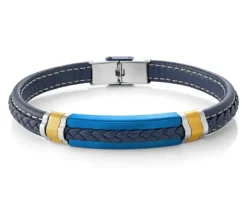 BRACELET EN CUIR ET ACIER/PVD OR ET BLEU