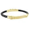 BRACELET EN CUIR NOIR TRESSÉ ET EN ACIER/PVD OR
