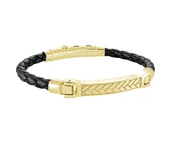 BRACELET EN CUIR NOIR TRESSÉ ET EN ACIER/PVD OR