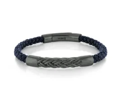 BRACELET EN CUIR TRESSÉ ET EN ACIER/PVD GUN MÉTAL