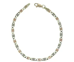 BRACELET EN OR 3 TONS À MAILLE DÉCO PLAQUES TAILLÉ DIAMANT