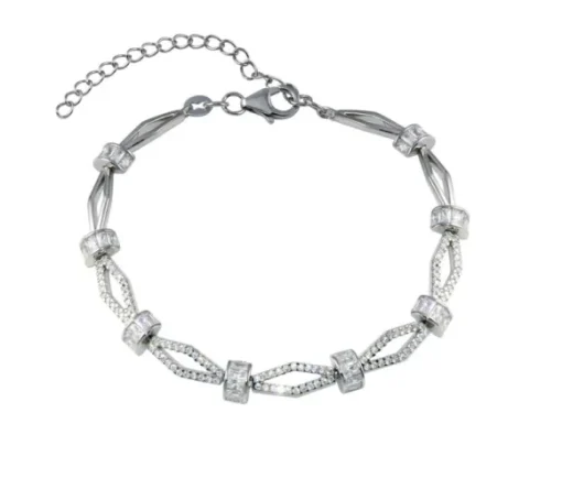 BRACELET LOSANGES EN ARGENT RHODIÉ SERTI DE CUBIQUES ZIRCONIAS