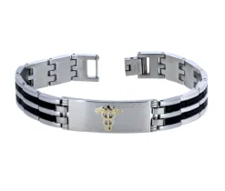 BRACELET MÉDICAL ACI/PVD NOIR 10K