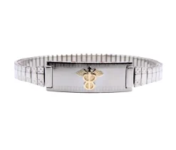 BRACELET MÉDICAL EN ACIER ET OR 10K EXTENSIBLE