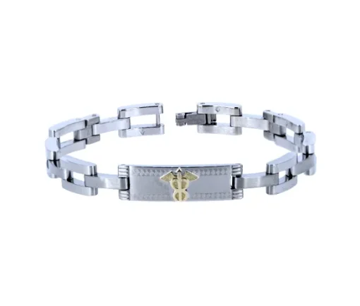 BRACELET MÉDICAL EN ACIER ET OR JAUNE